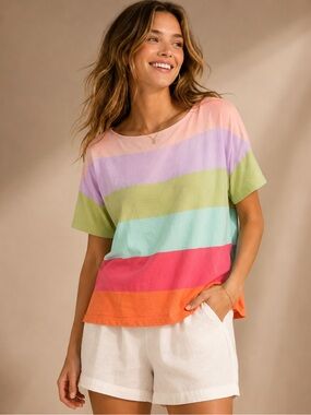 Vine & Love Rainbow Colorblock Oversized Top S